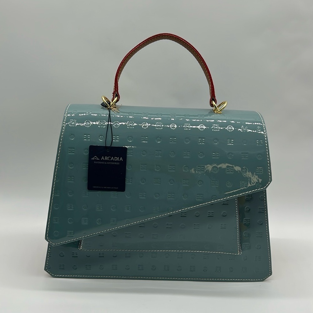 2277- Arcadia Patent Blue Crossbody Bag Made In Italy Patent Leather NWT